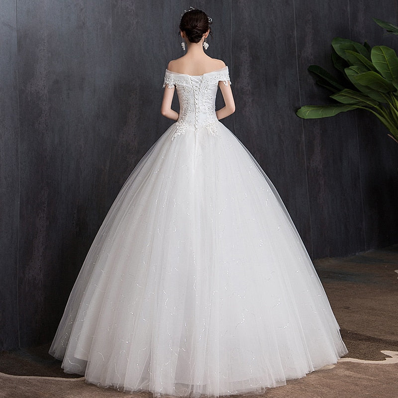 White Bridesmaid Dresses: Off The Shoulder Wedding Dress light Appliques Pearls