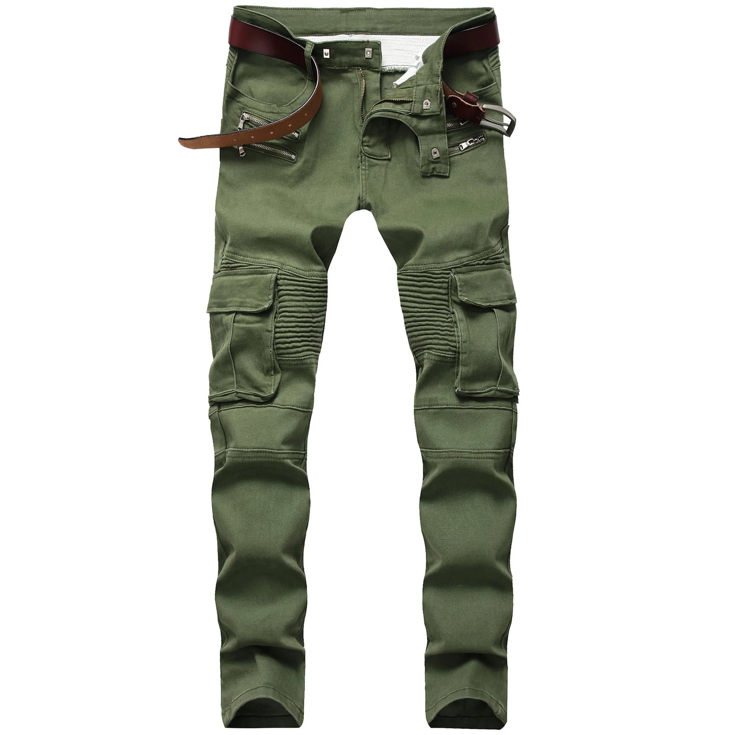 Motorcycle Denim Pants Men's Black Jeans Fashion Stretch Zipper Skinny Jeans