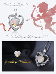 JewelryPalace Heart Love 2.4ct Created Opal 925 Sterling Silver Pendant Necklace