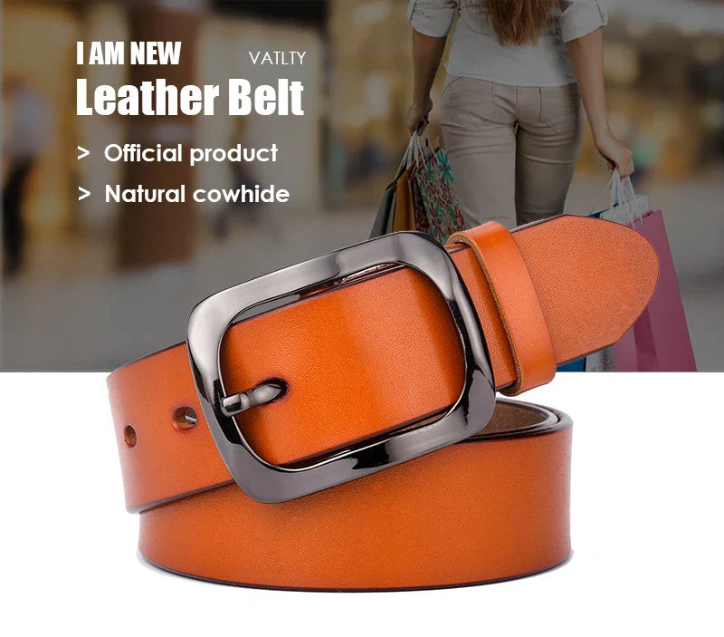 VATLTY 3.2cm Genuine Leather Belt for Women Natural Cowhide Metal Buckle Casual Jeans Trousers Belt Female Waistband Gifts