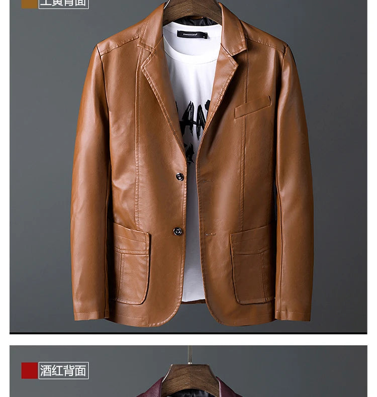 Men's Fashion Casual Motorcycle Leather Coat / Male Slim Fit Solid