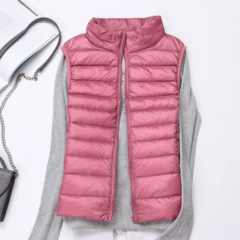 Women's White Duck Down Vest Sleeveless Jacket Winter Light and Warm