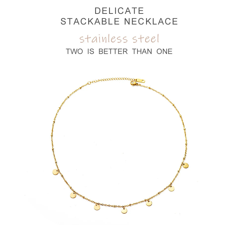 Wild & Free Stainless Steel Round Gold Plated Disc Choker Necklace For Women