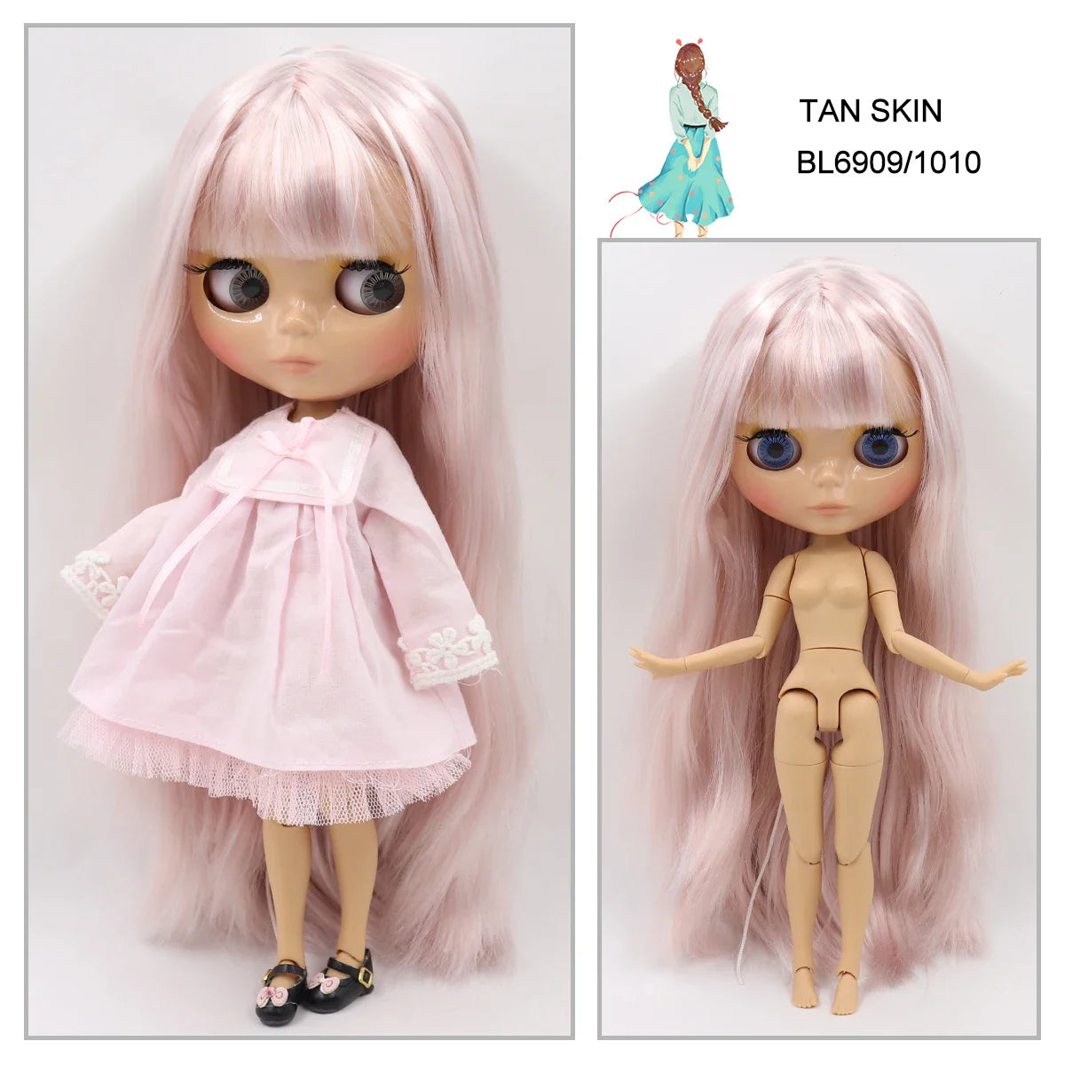 ICY DBS Blyth doll 1/6 bjd joint body tan skin doll glossy face 30cm toy random eyes colors