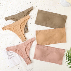 Women Bra Set Strapless Seamless Underwear Push Up Bra High Waist Thong