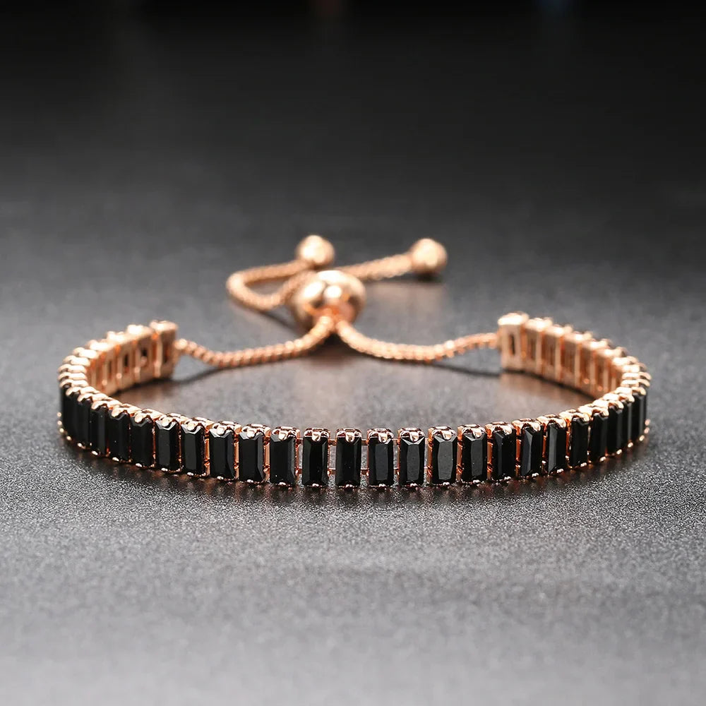 Black Iced Out Crystal Tennis Bracelets For Men Women Rectangle Zirconia Adjustable Chain on Hand Hip Hop Hippie Jewelry DZH051