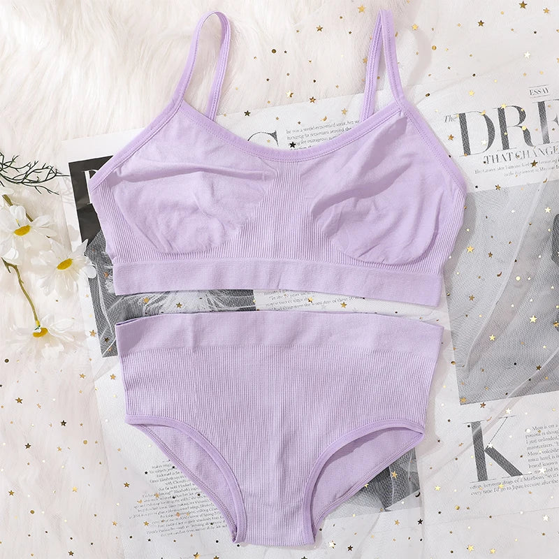 Women Bra Briefs Set Seamless Bra And High Waist Panties Set Underwear Female