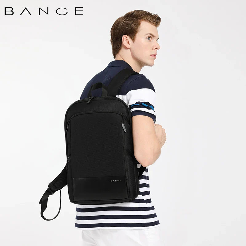 BANGE Slim Men Business Expandable Waterproof 15.6" Laptop Backpack Fashion Male Travel Light Scalable Shoulder Bags for Men