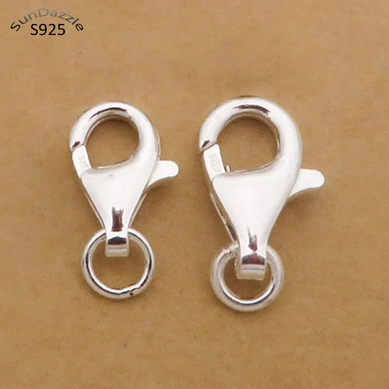 2pcs Real Pure Solid 925 Sterling Silver Lobster Spring Clasps with Ring Hook Claw Buckle Connector Jewelry Making Findings