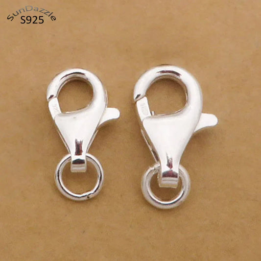 2pcs Real Pure Solid 925 Sterling Silver Lobster Spring Clasps with Ring Hook Claw Buckle Connector Jewelry Making Findings