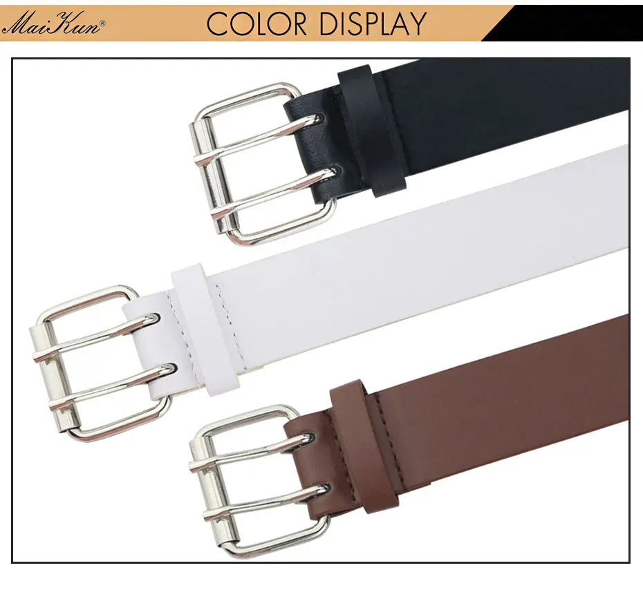 MaiKun Women Punk Goth Belts Brand Leather Women Grunge Belt Halloween Double Pin Buckle Female Belt for Jeans Streetwear