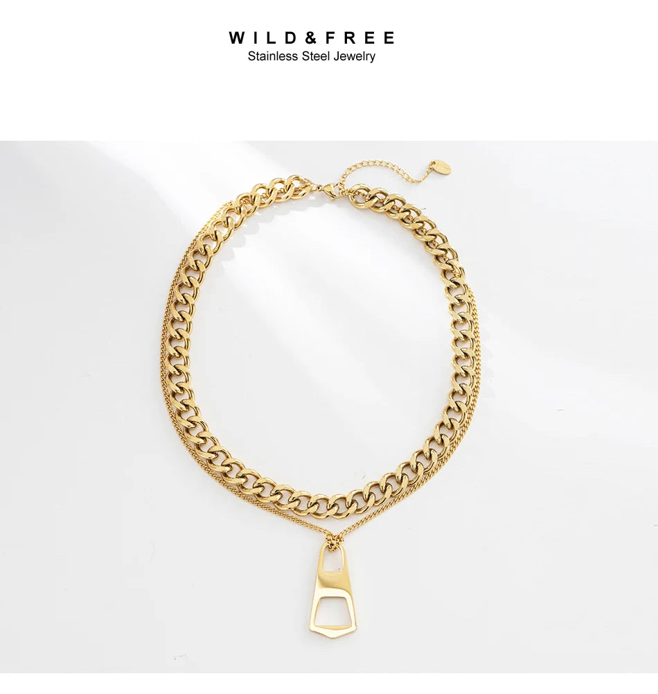 Stainless Steel Necklace Gold Plated Necklaces For Women Punk Style Geometric