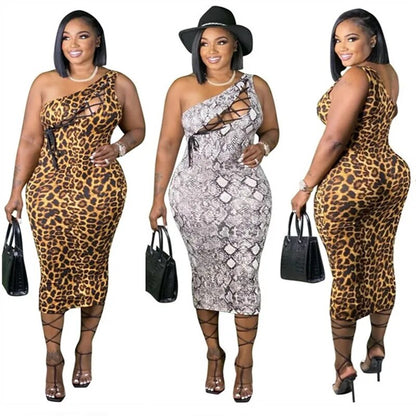 Wholesale Plus Size Dresses for Women Summer 2021 Leopard Print Casual Single Sleeve Bodycon Bandage New Maxi Dress Dropshipping