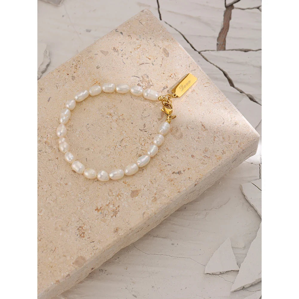 Yhpup Stainless Steel Natural Pearl Bracelet Stylish Chain LOVE Women Bracelet High Quality Jewelry бежутерия женская колье
