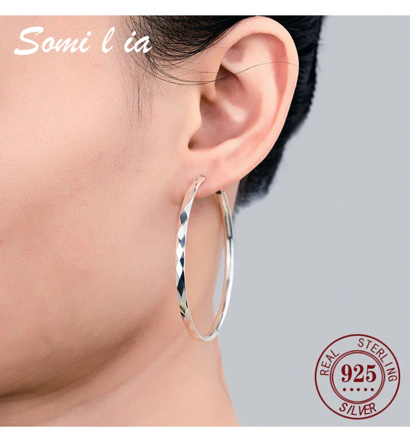 Somilia - Women's Big Hoop Earrings, New Collection 100% 925 Sterling Silver Jewelry Fashion Women18K Golden серьги кольца