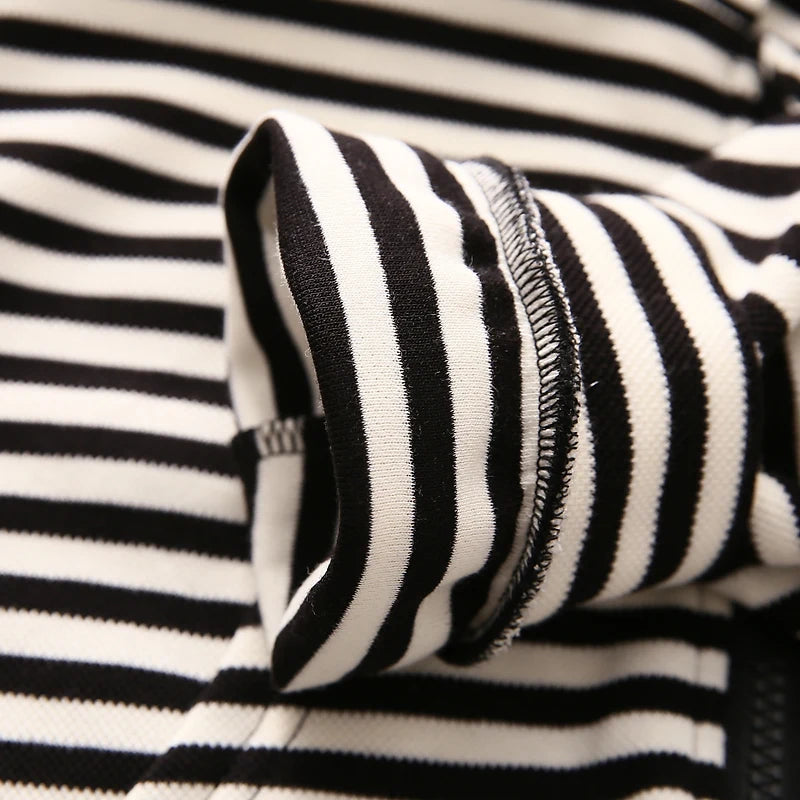 2022 Casual Spring Autumn 2 3 4 6 8 10 12 Years Long Sleeve Children White Black Striped Hooded Zipper Jacket For Kids Baby Girl