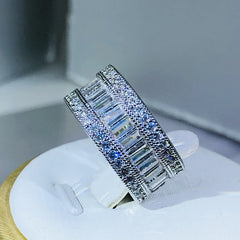 925 Sterling Silver Dazzling Rectangle CZ Zircon Crystal Ring Promise Wedding