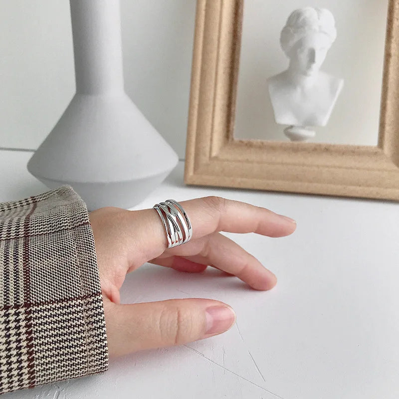 Silver Color  Rings Creative Multilayer Winding Line Geometric Handmade