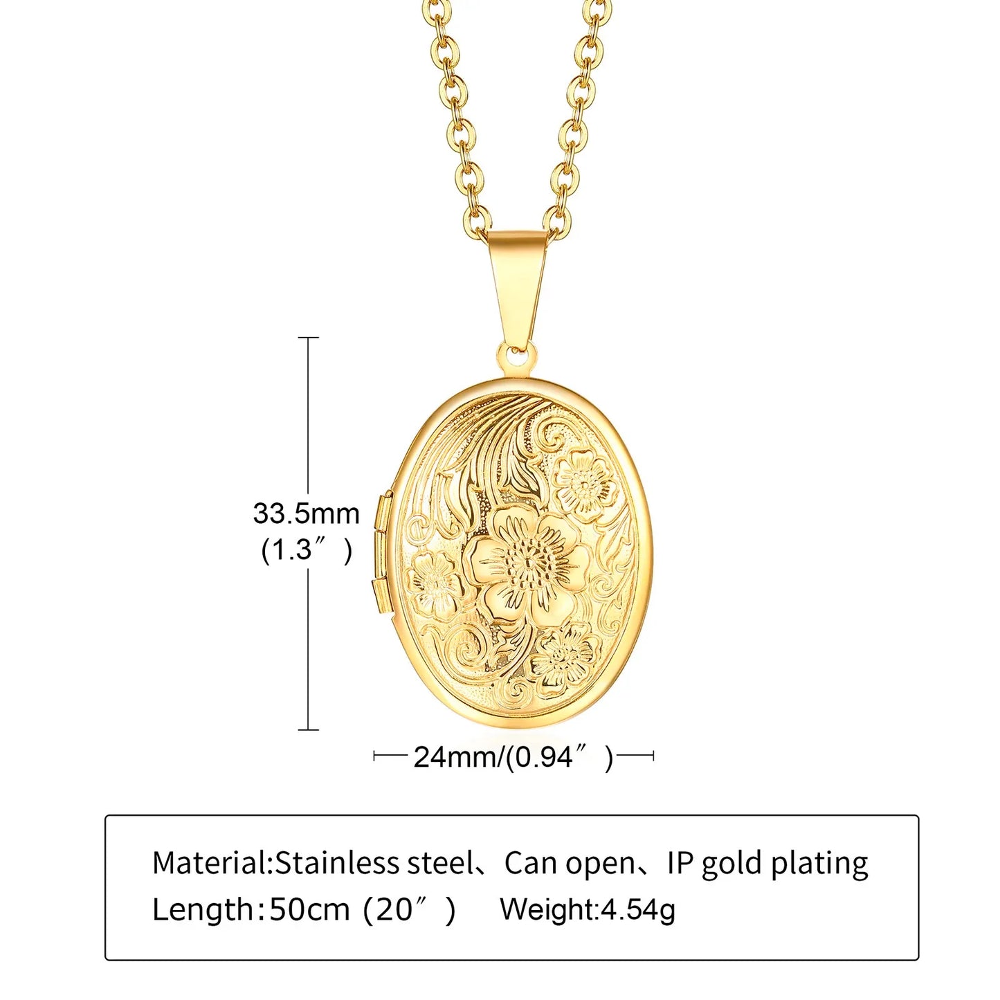 Delicate Floral Oval Heart Locket Pendant Necklaces for Women,Stainless Steel Photo Frame Promise Love Keepsake Gift