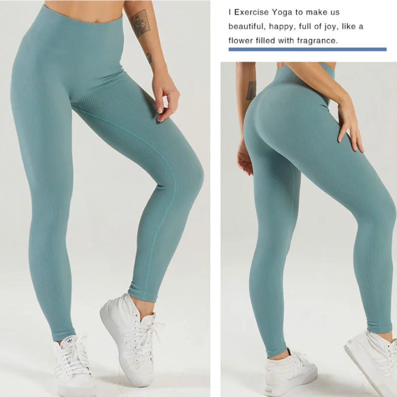 Tossy Ribbed Yoga Leggings Sports Tights Women Seamless Knit Yoga Pants White