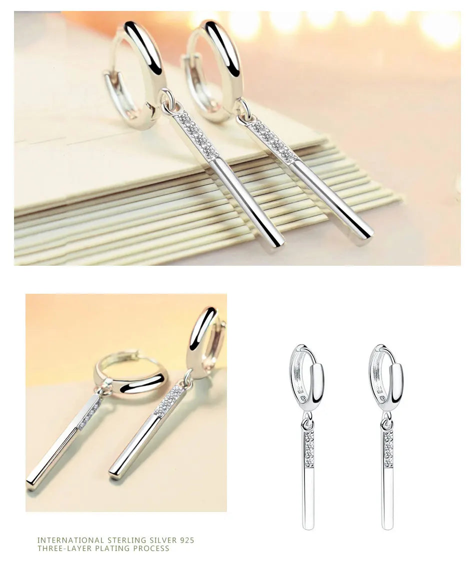 ZDADAN 925 Sterling Silver Long Drop Earrings For Women Fashion Wedding Party Jewelry Gift