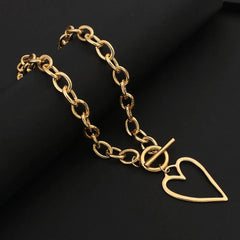 Punk Gold Color Bih Hollow Heart Pendant Necklace for Women Imitation Metal