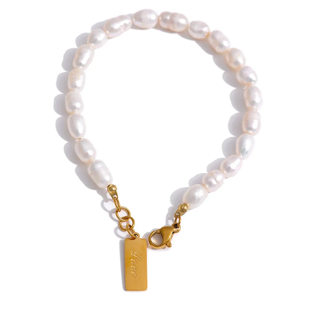 Yhpup Stainless Steel Natural Pearl Bracelet Stylish Chain LOVE Women Bracelet High Quality Jewelry бежутерия женская колье