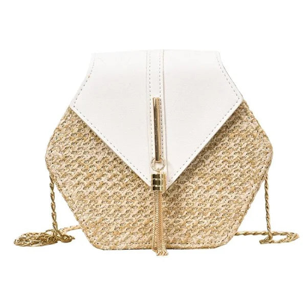 Straw+leather Handbag Women Summer Rattan Bag Handmade