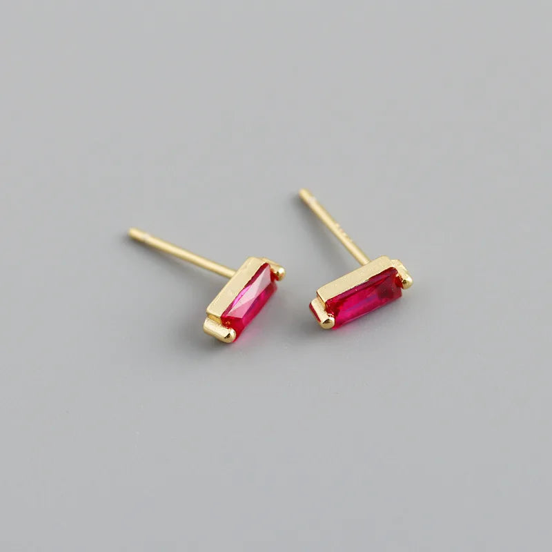 WANTME 925 Sterling Silver Colorful Square Shiny Zircon Beads Piercing Stud Earrings for Women Fashion Gothic Exquisite Jewelry