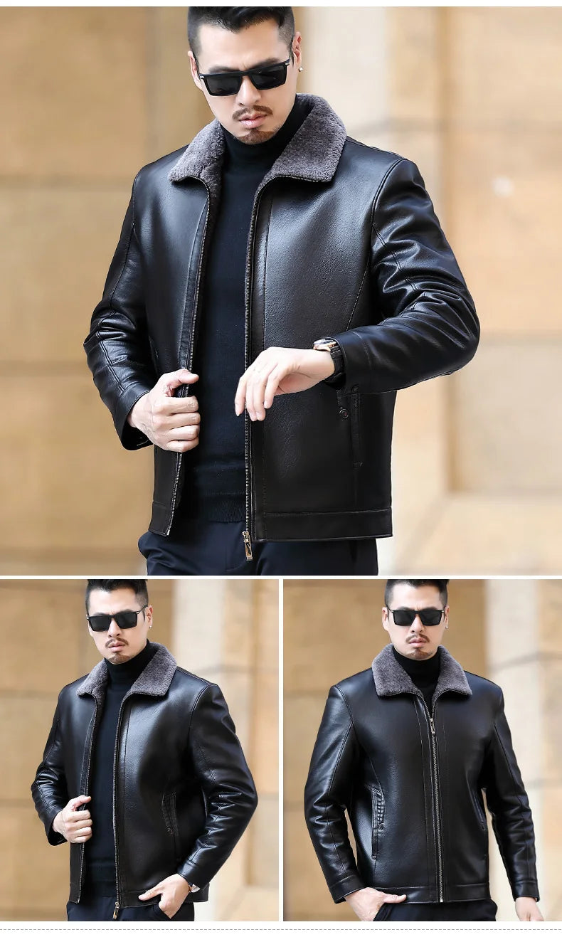 YXL-222 Leather Jacket Men's Fur One Casual Thickened Plus Cashmere