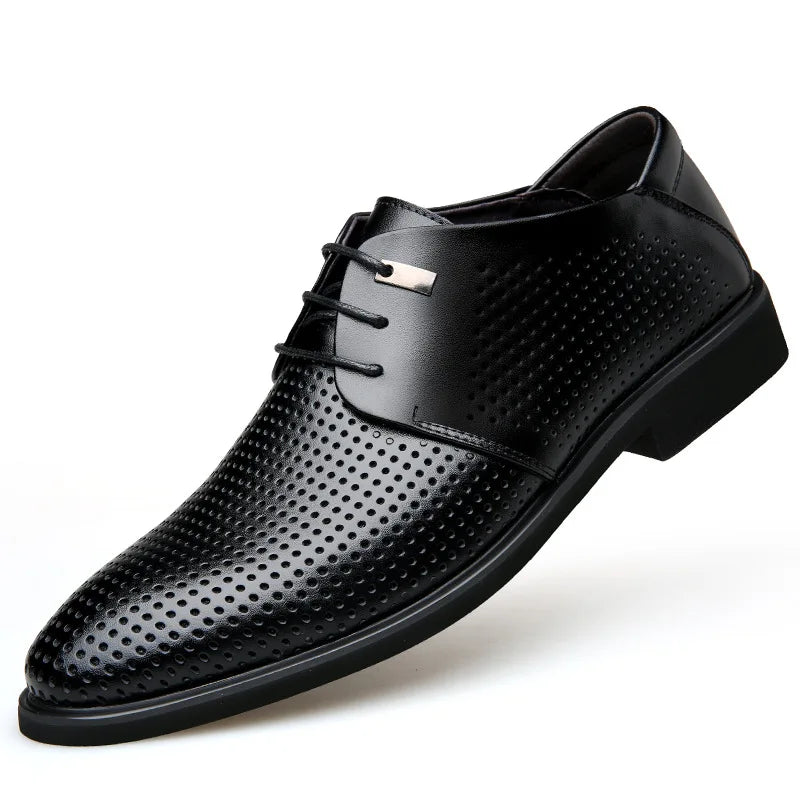 QFFAZ Summer Men Hollow Out Men Formal Shoes Men Genuine Leather Quality Shoes Breathable Men Shoes For Business