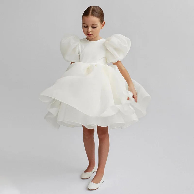 Baby Girl Flower Dress Kids Bridemaid Wedding Dresses For Children White Ball Gowns Girls Boutique Party Wear Elegant Frocks