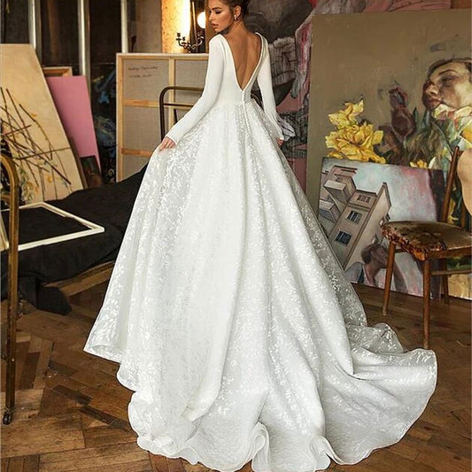 White Bridesmaid Dresses: Boho Lace Wedding Dresses Long Sleeve V-neck Boho