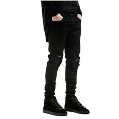 Men Black Ripped Skinny Jeans Hip Hop swag Denim Scratched Biker Jeans Joggers