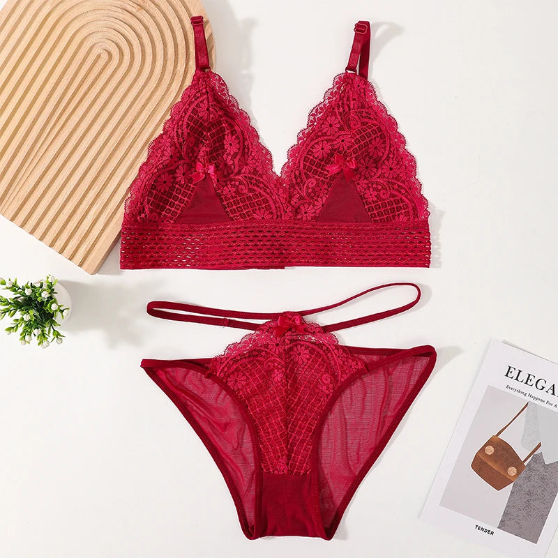 Women Lace Underwear Set Bras And Panty Sets Embroidery Bralette Backless Lingerie