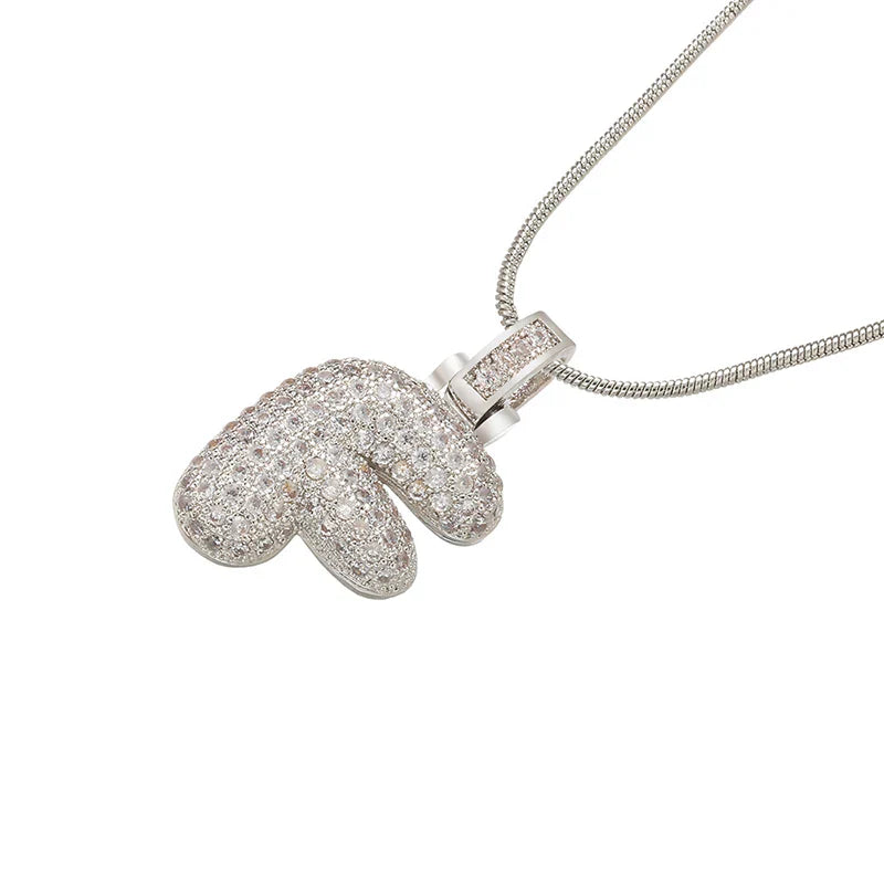 ZHUKOU 1.25x500mm Fat and lovely crystal brass silver color  letter necklace for women friends birthday gift model: VL34
