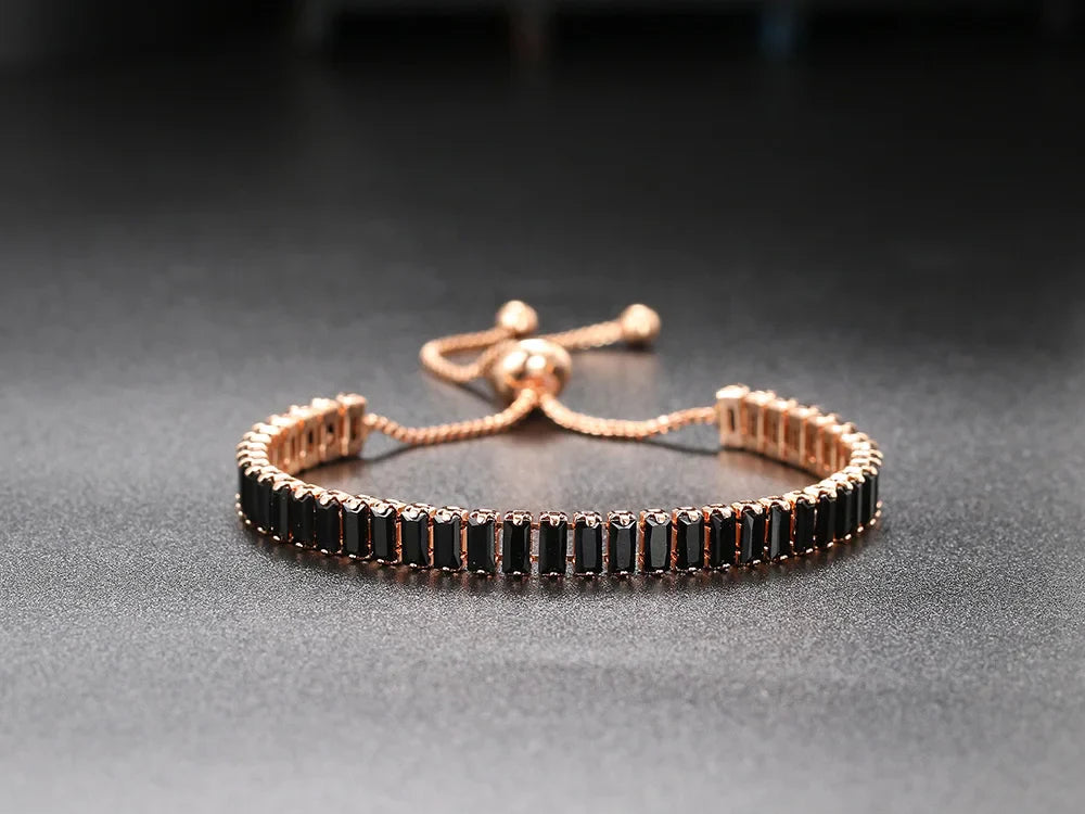 Black Iced Out Crystal Tennis Bracelets For Men Women Rectangle Zirconia Adjustable Chain on Hand Hip Hop Hippie Jewelry DZH051