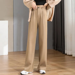 Women Chic Office Wear Straight Pants Vintage High  Ladies Trousers Baggy