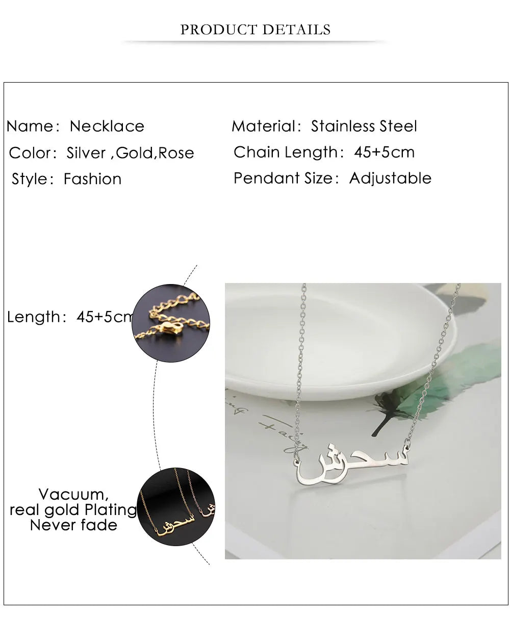 Personalized Arabic Name Necklace for Women Men Custom Arabic Stainless Steel Pendant Jewelry Customized Necklace Box Chain Gift