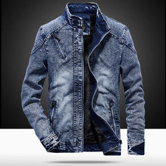 Vintage Mens Denim Jacket Solid Casual Mens Jeans Coat Fashion Stand Clothes