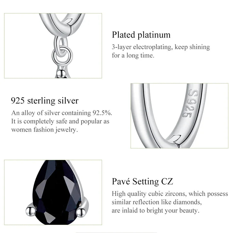 BAMOER Silver ISHWAR Green Water Drop Earrings 925 Sterling Silver 4 Colors Drop Shape Earring for Women Statement  Jewelry