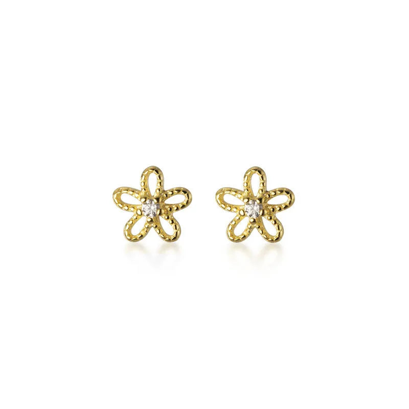 WANTME Real 100% 925 Sterling Silver Cute Sweet Hollow Mini Small Flower Geometric Stud Earrings for Women Korean Fine Jewelry