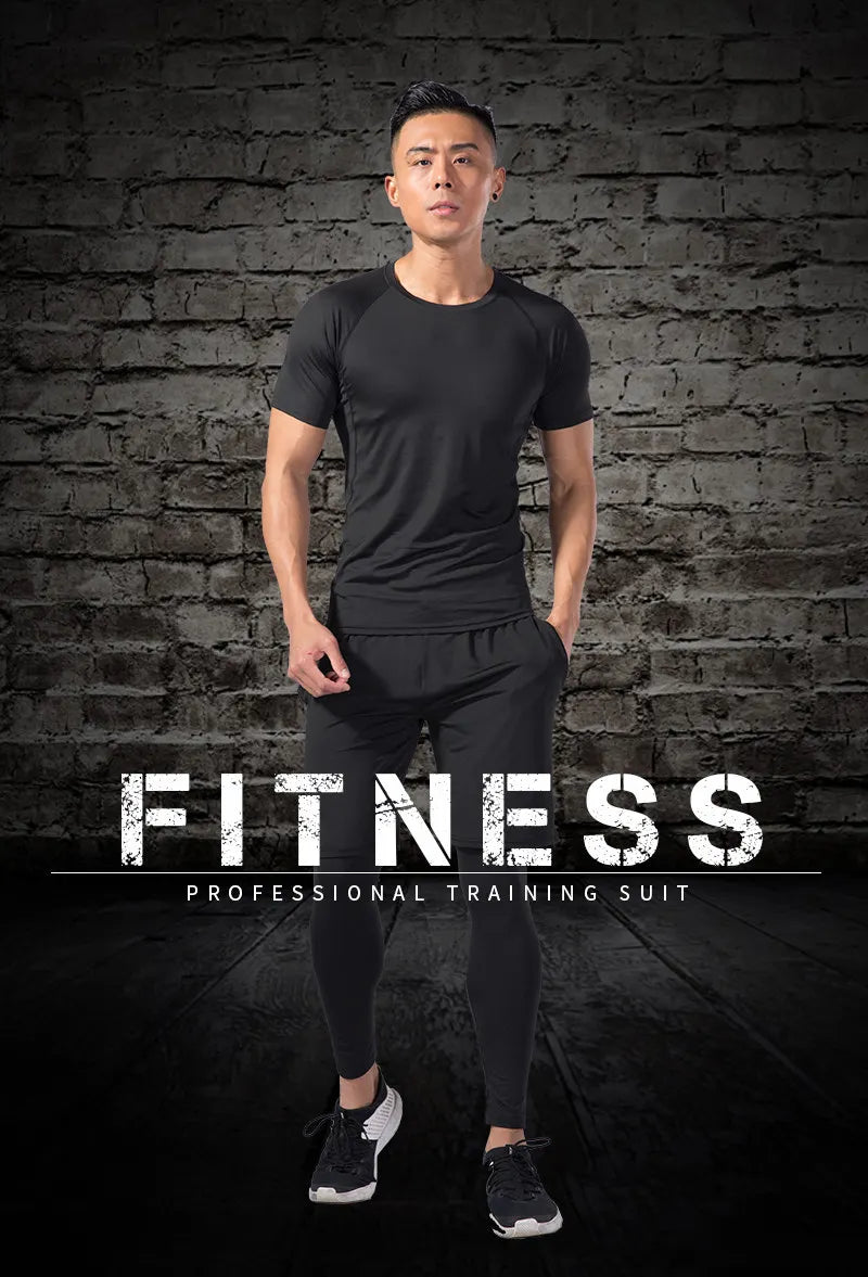 Rashguard Men Compression Sportswear Set Gym Running Sport Clothes Jogging Tights Tracksuit Fitness T-Shirt Windbreaker Leggings