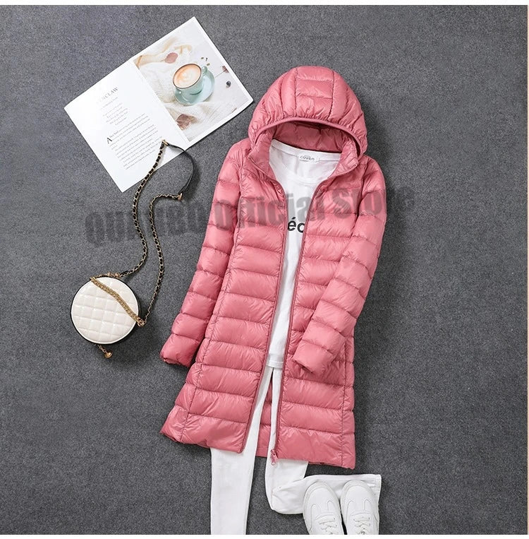 Women Ultra Lightweight Packable Long Puffer Jacket Autumn Winter