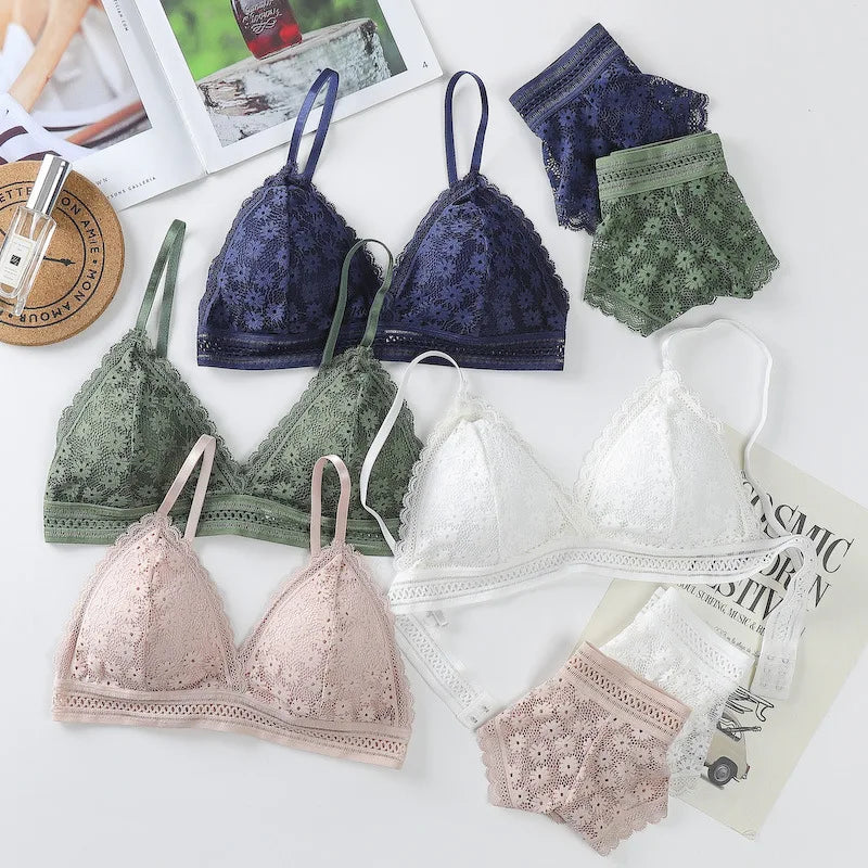 Transparent Women's Bra and Underwear Set Lace Brassiere Push-up Bra and Panty