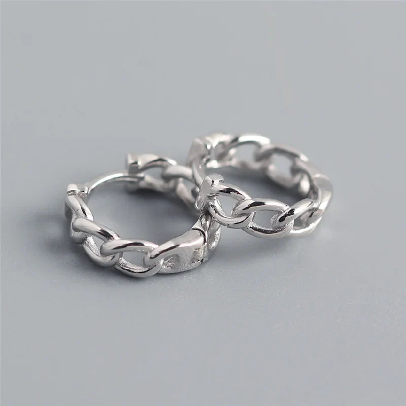 WANTME Real 100% 925 Sterling Silver Punk Hip-Hop Link Chain Gothic Studs Earrings for Fashion Women Jewelry Accessories 2022