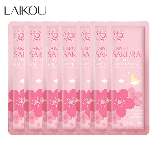 7pcs Sakura Face Mask Ration Pack Facial Sleeping Cream Mask No Washing Moisturizing Nourishing Skin Firm Beauty FaceCare