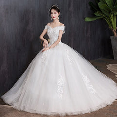 Off The Shoulder Wedding Dress light Appliques Pearls Lace Fashion