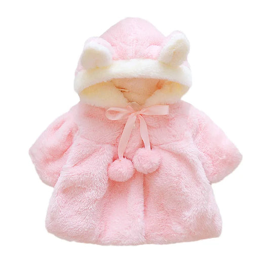 Baby Girl Clothes Cute Rabbit Ears Plush Princess Girls Coat Warm Infants Jacket