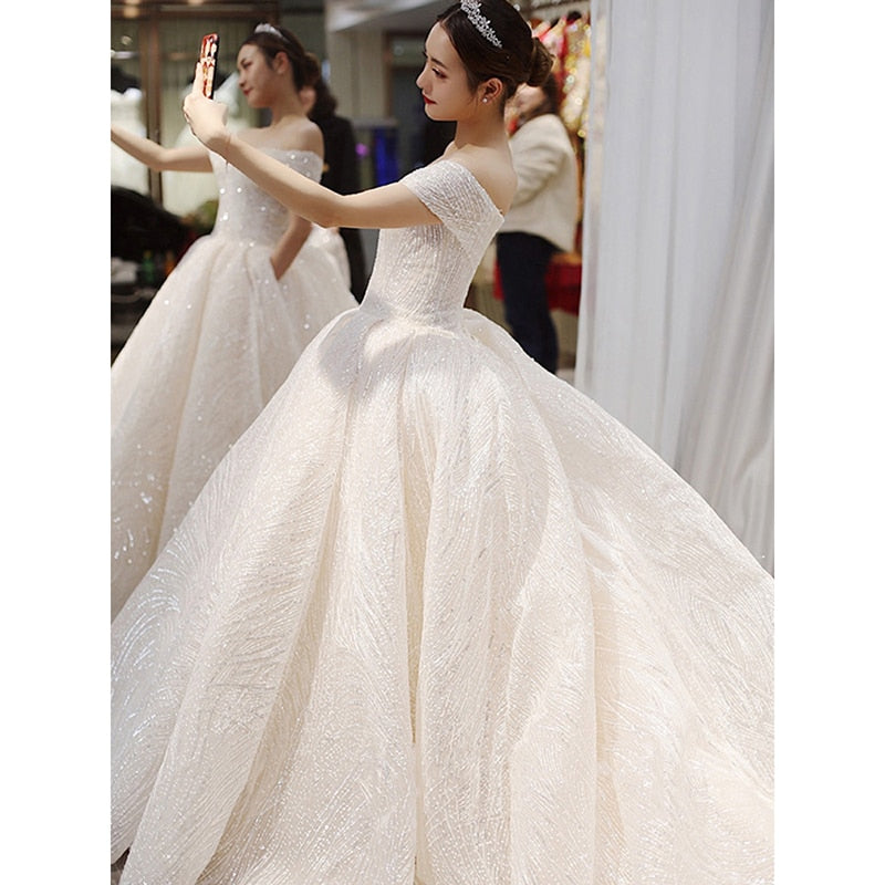 White Bridesmaid Dresses: Wedding Dress Bride Off The Shoulder Wedding Ball Gown Dress
